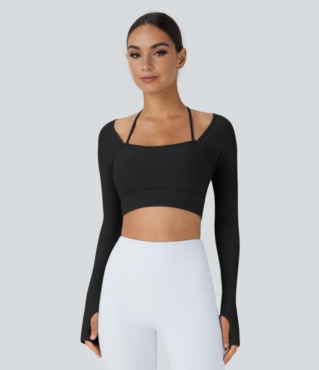 Flex-Cut Crop Top with Thumbholes – Seamless Long Sleeve | Sulva Activewear