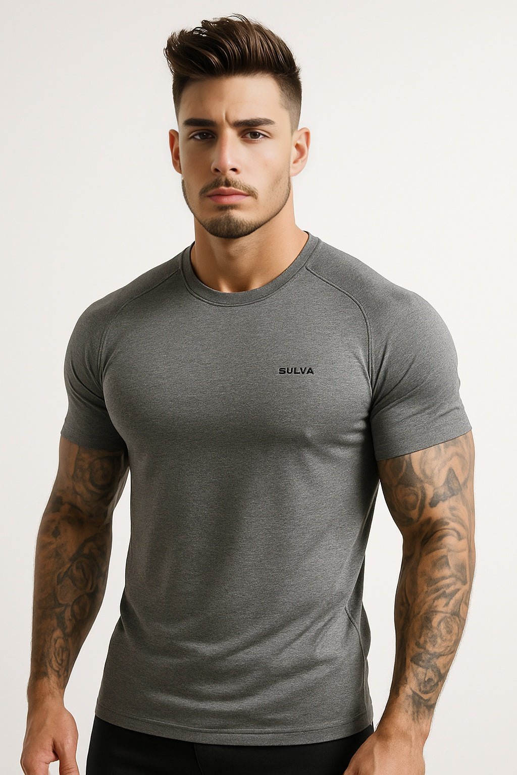 SULVA Men’s Stretch-Fit Workout T-Shirt – Muscle-Fit, Sweat-Wicking Gym Tee