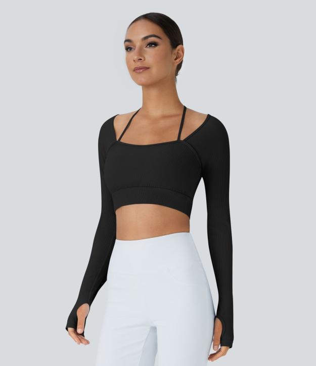 Flex-Cut Crop Top with Thumbholes – Seamless Long Sleeve | Sulva Activewear
