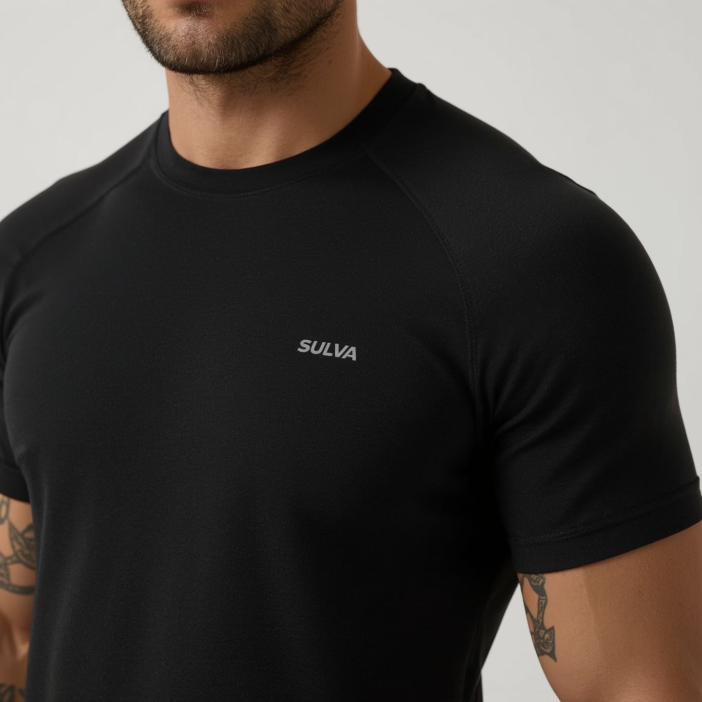 SULVA Men’s Stretch-Fit Workout T-Shirt – Muscle-Fit, Sweat-Wicking Gym Tee